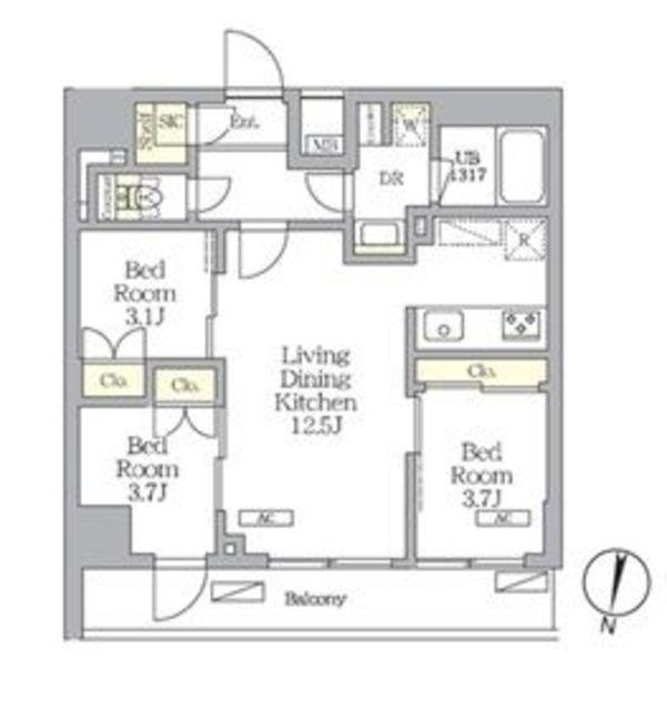 NOGATA RESIDENCE(3LDK/4階)の間取り写真