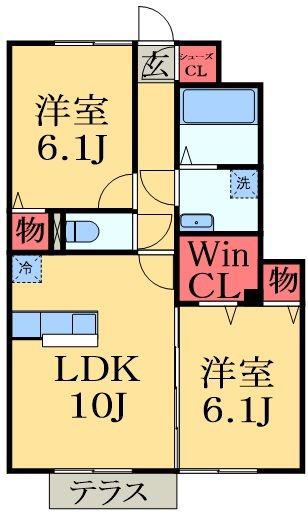 ハーリンガムコート都賀 C(2LDK/1階)の間取り写真