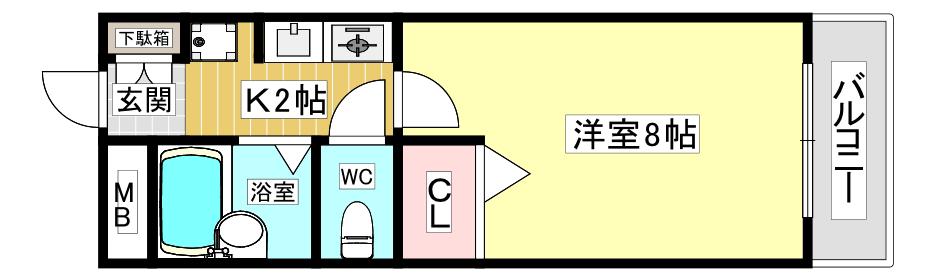 クレッセント西宮(1K/2階)の間取り写真