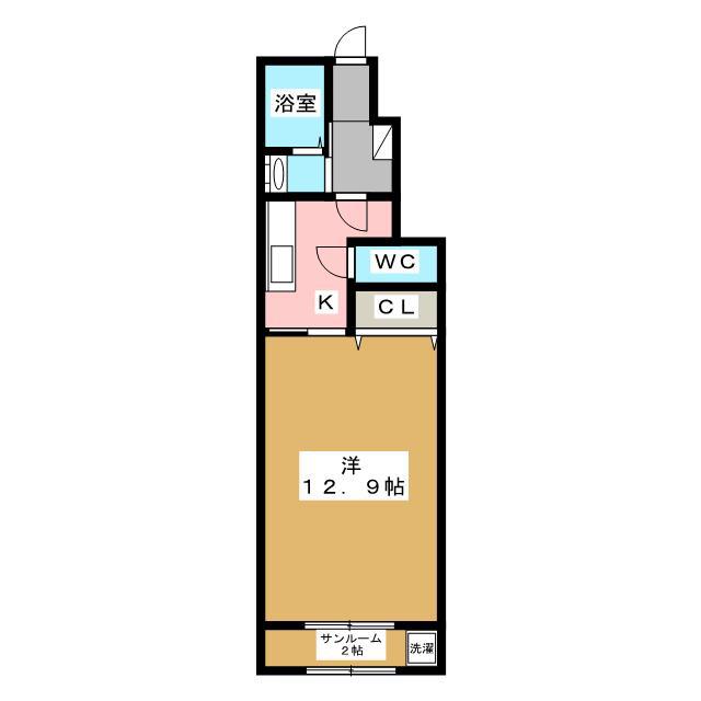 メインステージ東横A(1K/1階)の間取り写真
