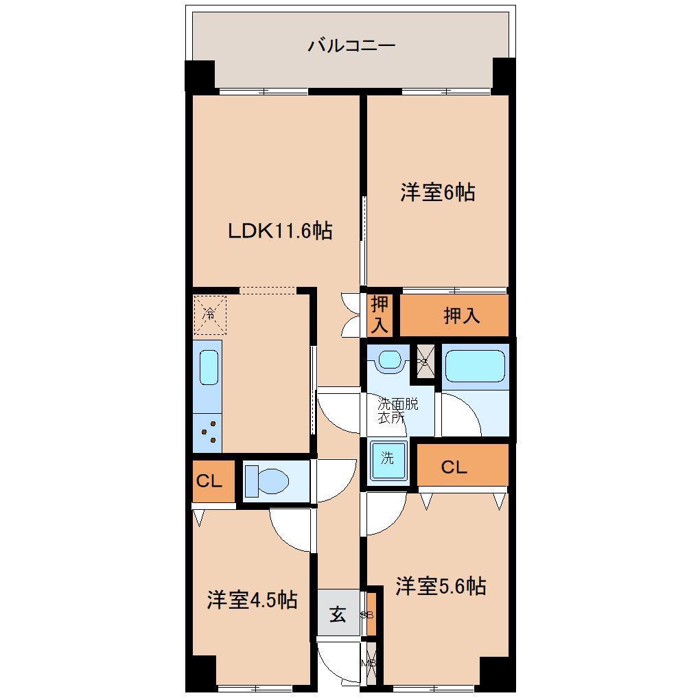 昭和マンション古川南(3LDK/3階)の間取り写真