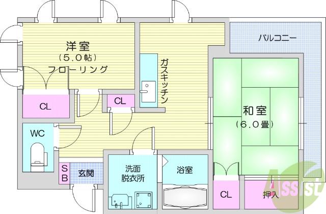 レオンヒル長町(2K/4階)の間取り写真