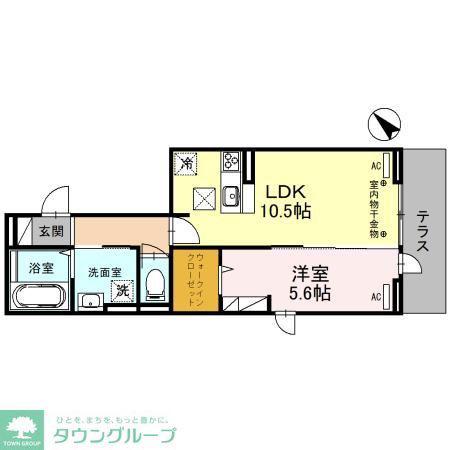 フォンテーヌB(1LDK/2階)の間取り写真