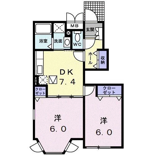 エテルノベルル I(2DK/1階)の間取り写真