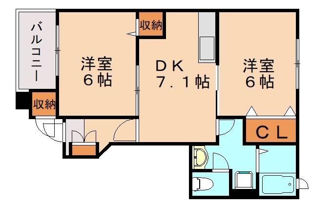 ヴァン・テ・アン中の原A(2DK/1階)の間取り写真