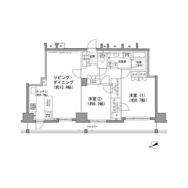 パークハビオ八丁堀(2LDK/14階)の間取り写真