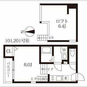 ハーモニーテラス姫宮町(1K/2階)の間取り写真
