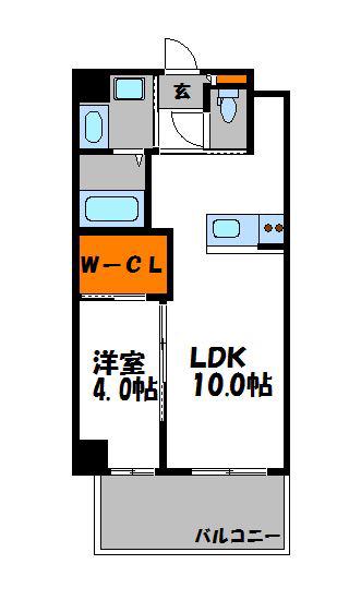 サリナス大名 弐番館(1LDK/4階)の間取り写真