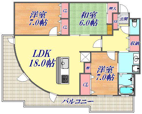 インペリアル新神戸(3LDK/12階)の間取り写真