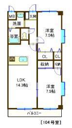 サンステージ東川口(2LDK/1階)の間取り写真