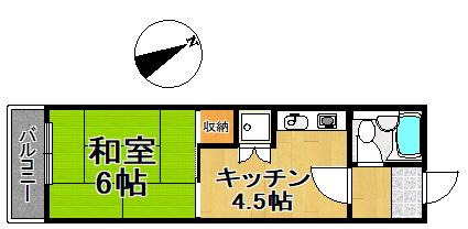 ダイアパレス万代(1K/4階)の間取り写真