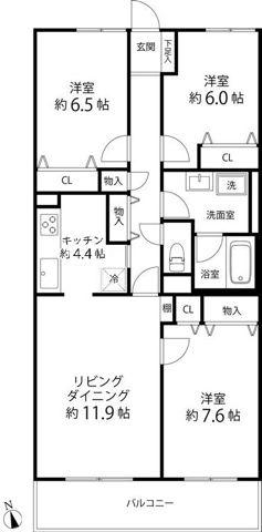 TRガーデン蕨(3LDK/5階)の間取り写真