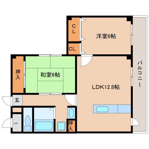 エスポワール三松(2LDK/2階)の間取り写真