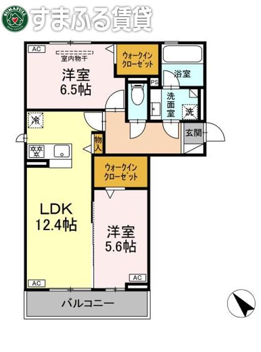 D AVANCE六名新町(2LDK/2階)の間取り写真