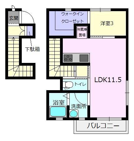 ドルチェ・ヴィータ大町F(1LDK/2階)の間取り写真