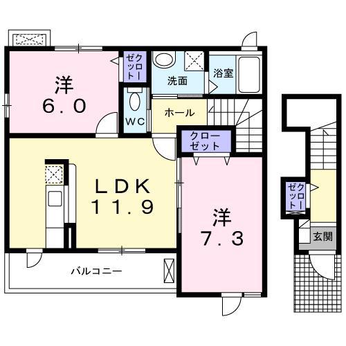 ヴェール・ノエル(2LDK/2階)の間取り写真