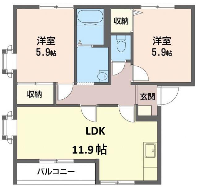 オークスB(2LDK/1階)の間取り写真