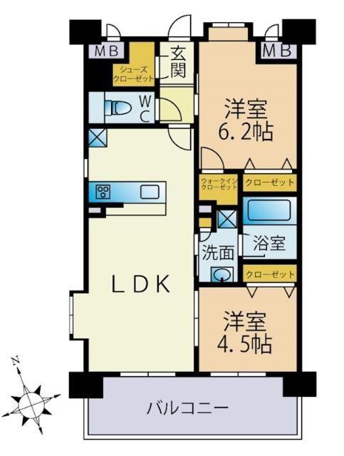 フロンティアききつI(2LDK/7階)の間取り写真