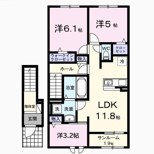 メア ヒュッゲ(3LDK/2階)の間取り写真