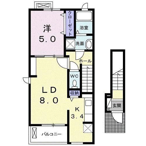 グラシアスK(1LDK/2階)の間取り写真