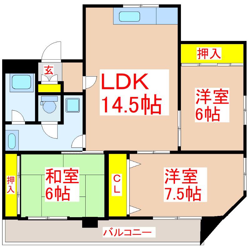 メゾン上之園(3LDK/5階)の間取り写真
