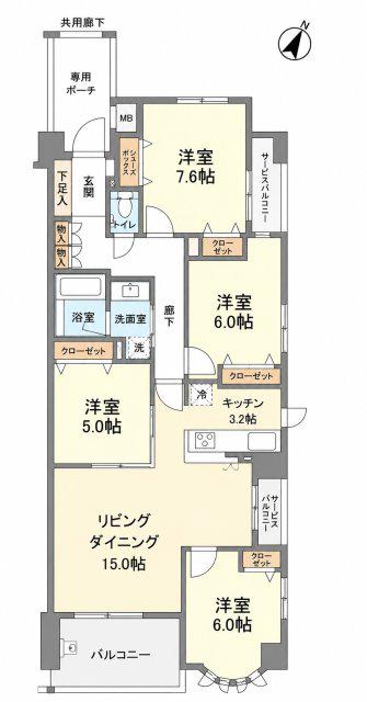 セレッソコート甲南山手森北町(4LDK/3階)の間取り写真