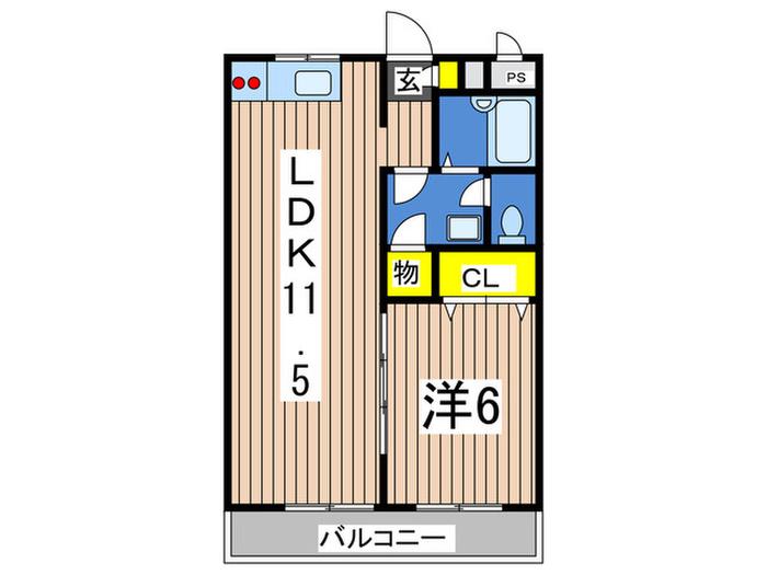 マンション築山第5(1LDK/1階)の間取り写真