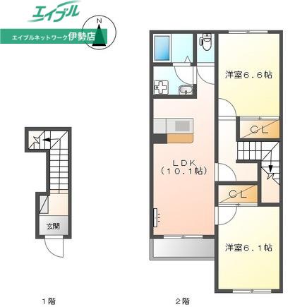 ヴェールメゾン(2LDK/2階)の間取り写真