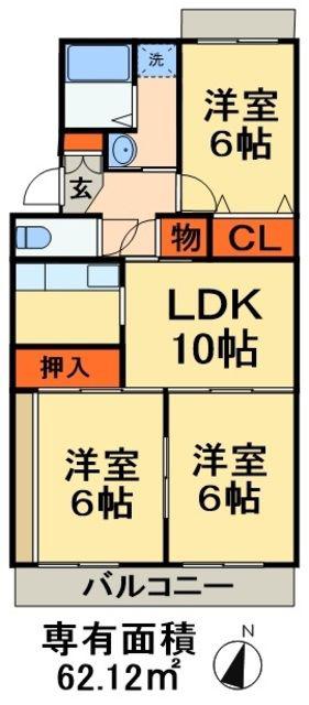 ヴェル学園前(3LDK/2階)の間取り写真