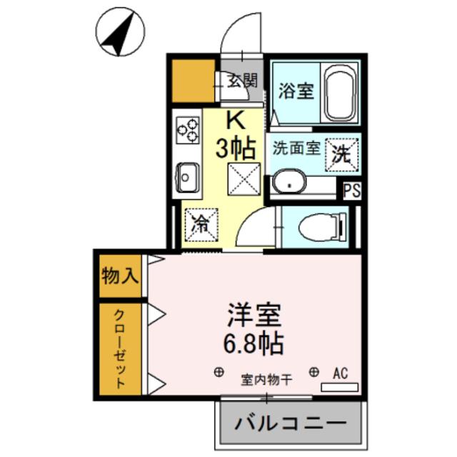 スカイヒルズS(1K/1階)の間取り写真