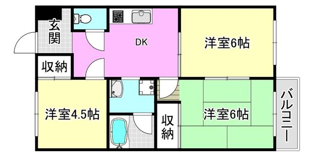 春日マンション(3DK/4階)の間取り写真