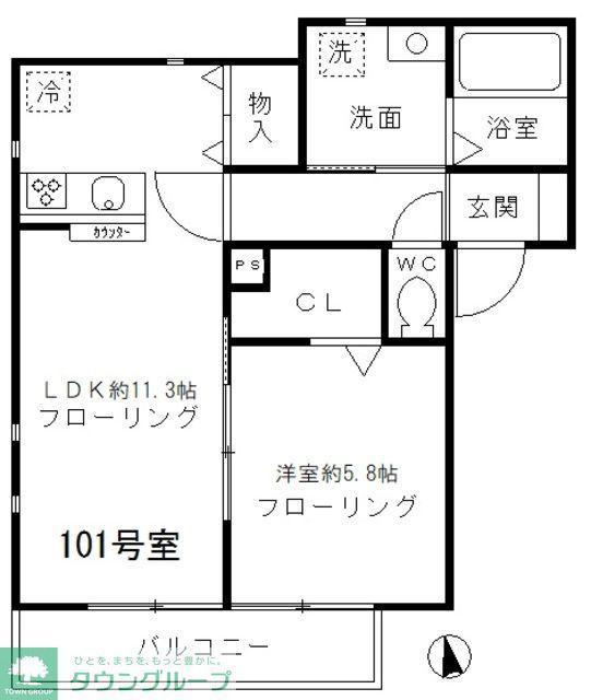 グランディール東小岩(1LDK/1階)の間取り写真
