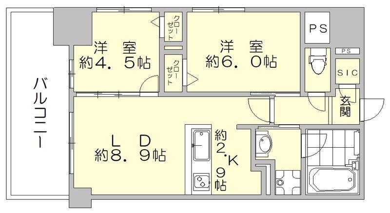 ゼクシオン博多(2LDK/2階)の間取り写真