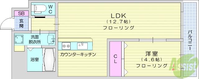 DUO美田園(1LDK/4階)の間取り写真