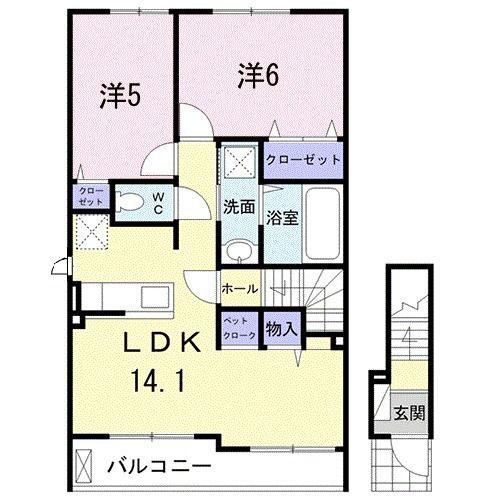 シャイン・ブルー(2LDK/2階)の間取り写真
