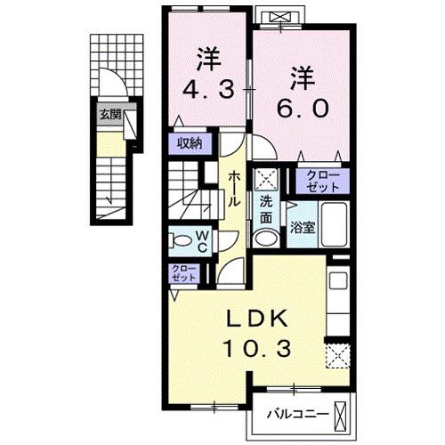 シュトラール(2LDK/2階)の間取り写真