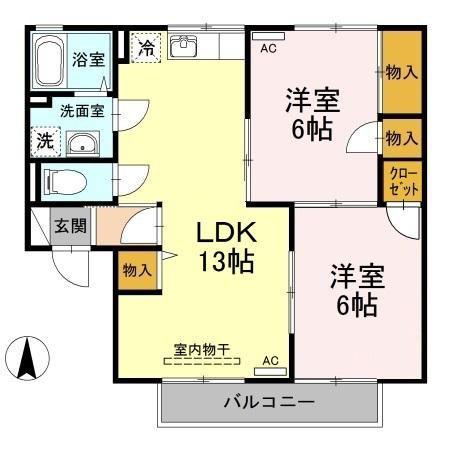 グランシャトーC(2LDK/2階)の間取り写真