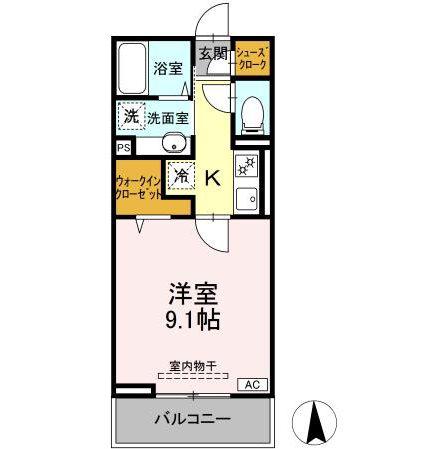 GRAND D-ROOM高宮中(1K/3階)の間取り写真
