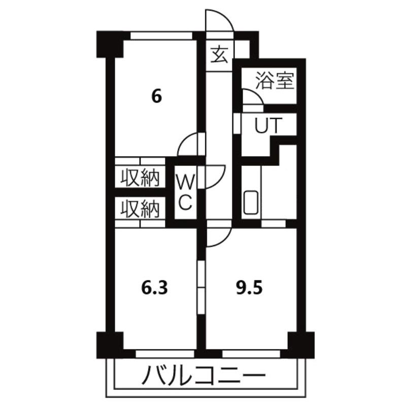 セーフティーコート(2DK/2階)の間取り写真