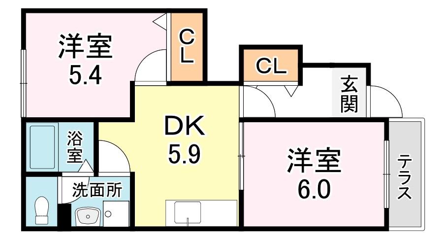 CHEERFUL御園(2DK/1階)の間取り写真