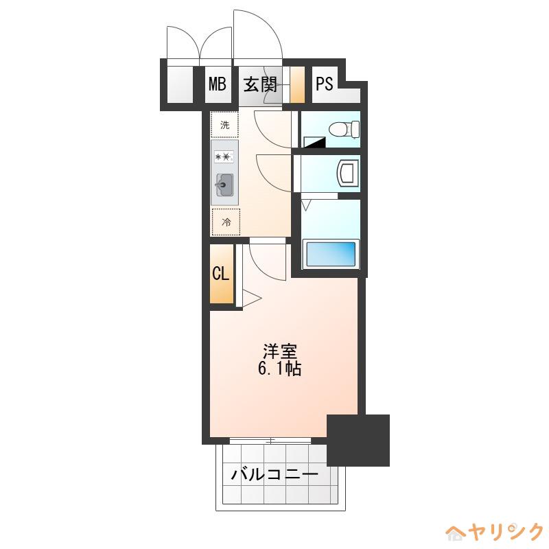 ディアレイシャス名古屋浄心II(1K/8階)の間取り写真