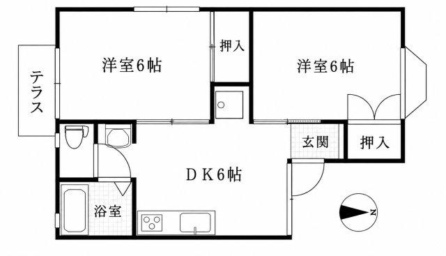 ヴィラ北鈴蘭(2DK/1階)の間取り写真