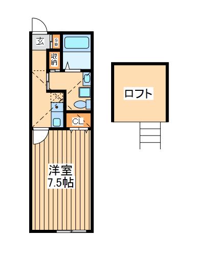 カトルセゾン調布(1K/2階)の間取り写真