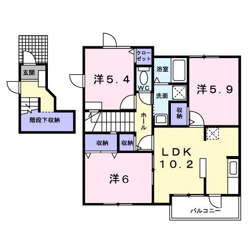ヴィラ セレーナA(3LDK/2階)の間取り写真