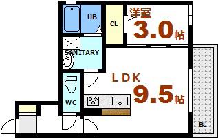 セジュール広島萬象園(1LDK/2階)の間取り写真