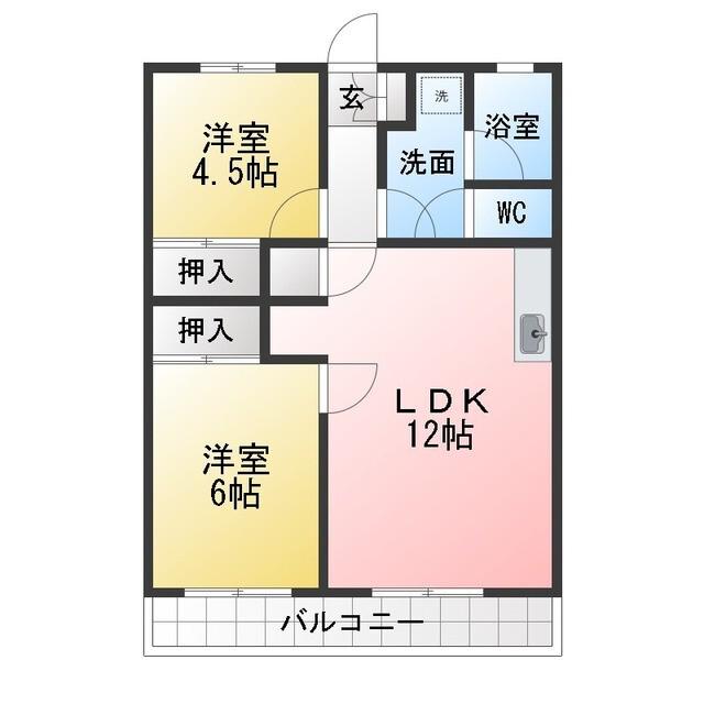 ベルウッド(2LDK/2階)の間取り写真