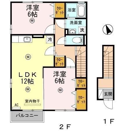 ファミリエC棟(2LDK/2階)の間取り写真