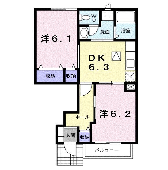 プロムナード弐番館(2DK/1階)の間取り写真