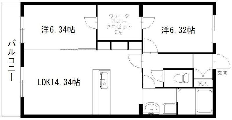 デラパーチェ(2LDK/3階)の間取り写真