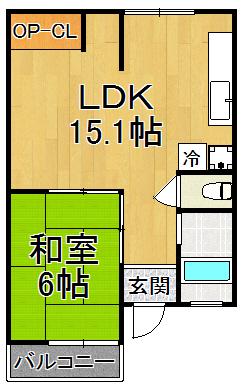 鳴尾コーポ(1LDK/5階)の間取り写真